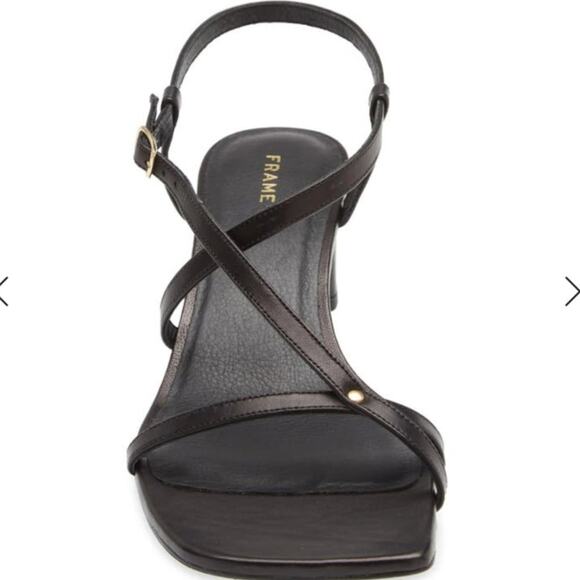 FRAME LE BRAXTON SANDAL SQUARE TOE ANKLE STRAP HEEL BLACK NOIR SIZE 40 - Picture 2 of 16